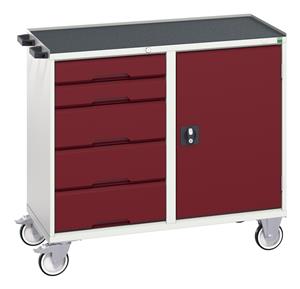 16927122.** verso maintenance trolley with 5 drawers, door and top tray. WxDxH: 1050x550x965mm. RAL 7035/5010 or selected
